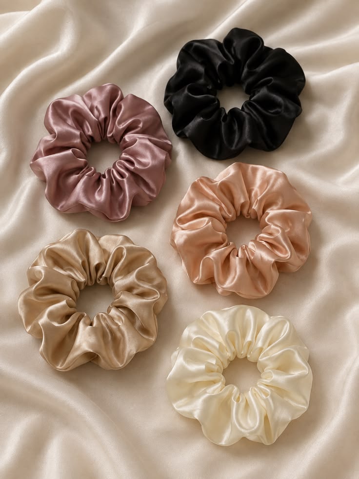 Satin Scrunchies – Set of 5
